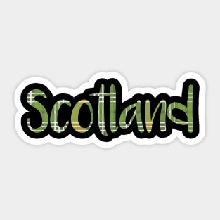 SCOTLAND, Green and Yellow Tartan Style Design Sticker